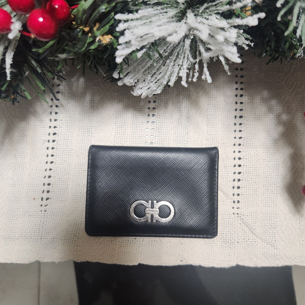 Salvatore Ferragamo Black Card Holder with Silver Detail